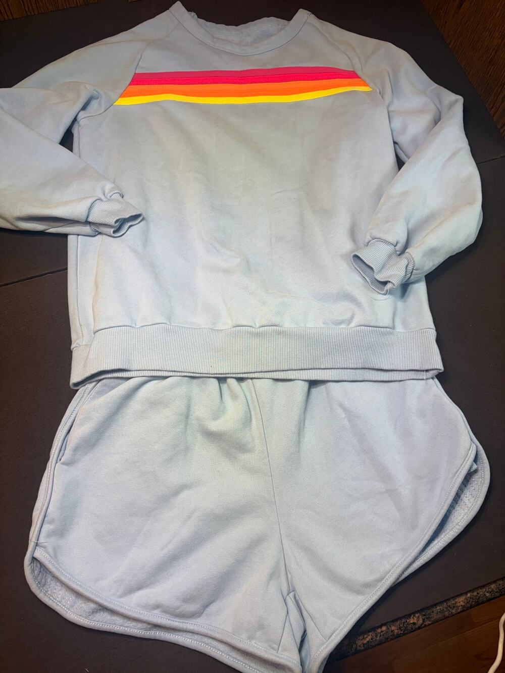 Light Blue Rainbow Stripe Short Set Size M